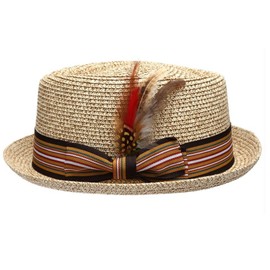 EPOCH HATS Men's Premium Straw Porkpie Fedora Hat (S/M, A NATRUAL)