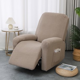 Hearda 1 Seater Jacquard Recliner Chair Cover, Recliner Slipcover for Electric Chair with Pockets, 4 Pieces Stretch Recliner Sofa Covers, Non-Slip Armchair Covers, Sofa Slipcovers Protector