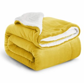 Imperial Rooms Sherpa Fleece Blanket Bed Throws Blankets For Sofas Soft Fluffy Thick Blanket Reversible Microfiber Throw (Ochre, Single (130 x 150 Cm))