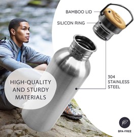 Bambaw Water Bottle 500 ml Eco Non-Insulated Stainless Steel Sports Bottle BPA-Free