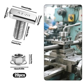 Pack of 20 Stainless Steel A2-70 Hammer Head Screws M8 x 20 mm with Flange Nuts M8 - Rustproof for PV Solar Assembly, Greenhouse, Aluminium Profiles & T-Slot Rails (8 mm)