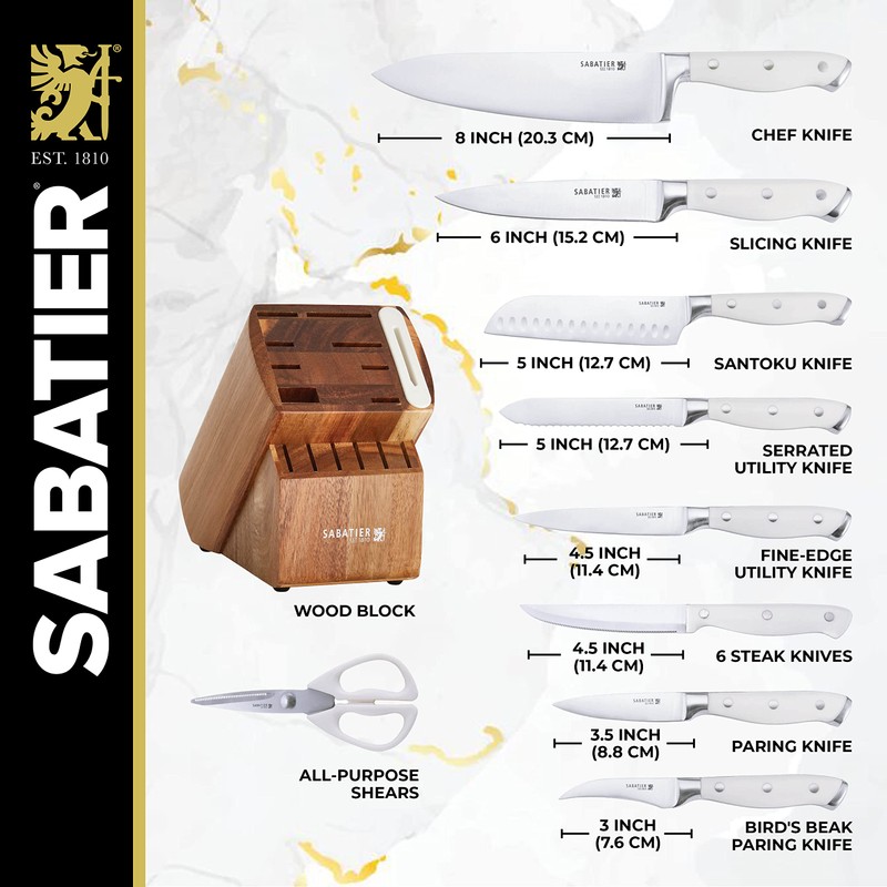 Sabatier Acacia Forged Triple Rivet Edgekeeper Knife Block Set, 15-Piece,