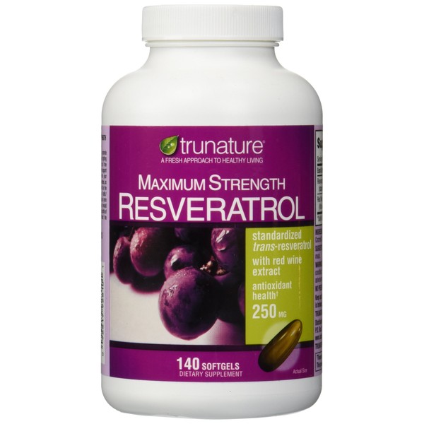 TruNature Resveratrol Plus Standardized Trans-Resveratrol 250 Milligram, 140 Vegetarian Capsules