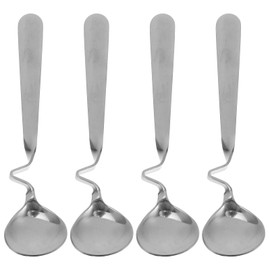 BESTonZON Stainless Steel Coffee Spoon Curved Handle Hanging Design Jam Honey Spoon Teaspoon Dessert Spoon Cup Spoon Stirring Spoon for Tea Milk Coffee Dessert Drink Milkshake Pack of 4