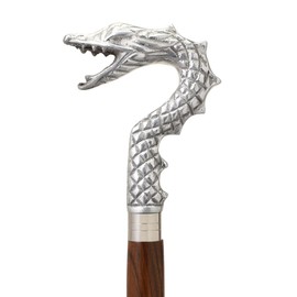 Wooden Walking Cane Stick - Silver Dragon Handle, Premium Walking Cane for Men and Women (Dragon Head)