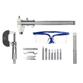 Colton Industrial Tools 45000 | Colton Machinist 14 Piece Beginner Tool Set w/Case, 6 end Mills, Micrometer, Scale, Caliper, Edge Finder, Center gage, and Safety Glasses