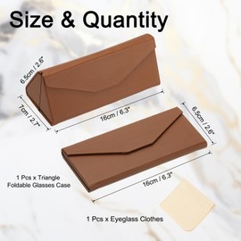 PATIKIL Foldable Glasses Case, Triangle Magnetic Sunglasses Organizer Case PU Leather Hard Eyeglass Case with Eyeglass Cloth for Women Man Glasses, Yellow Brown (Wooden Texture)