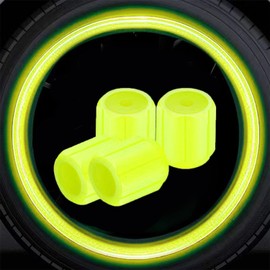 4Pcs Yellow Luminous Tire Valve Caps, Car Wheel Styling Motorcycle Glowing Hub Cover, Tire Valve Part Accessories