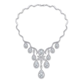 Vintage Style Bridal Prom Holiday Party Large Multi Teardrop Pear Shape Cubic Zirconia AAA CZ V Collar Statement BIB Necklace for Women Silver Plated