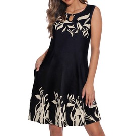 Summer Dresses for Women Casual Sleeveless Sundress Floral Loose Fit Beach Cover Up with Pocket（White Floral, 3XL