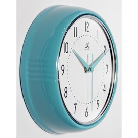 Infinity Instruments LTD. Retro 9 inch Silent Sweep Non-Ticking Mid Century Modern Kitchen Diner Wall Clock Quartz Movement Retro Wall Clock Decorative (Turquoise)…