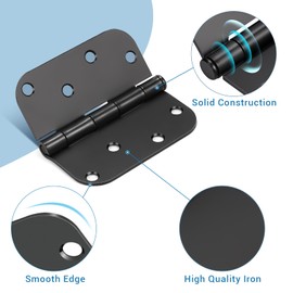 KNOBWELL 30 Pack Matte Black Door Hinges 4" x 4" Interior Door Hinges with 5/8" Radius Corners
