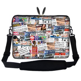 Meffort Inc 17 17.3 inch Neoprene Laptop Sleeve Bag Carrying Case with Hidden Handle and Adjustable Shoulder Strap - Newspaper Clips