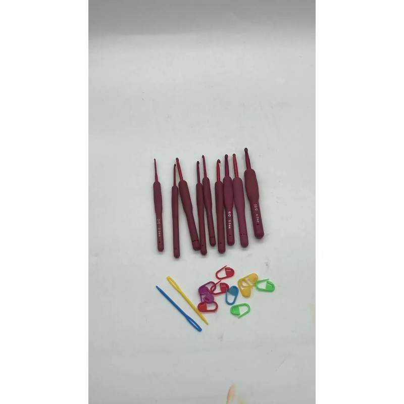 Kit Ganchillos Crochet 9 Agujas Mango Suave Ganchos Rojos