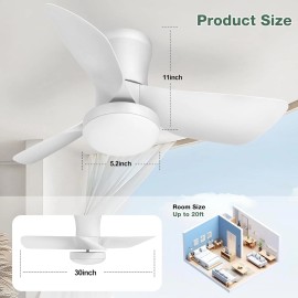 Acesal 30 Inch Ceiling Fan with Light APP & Remote Control, Low Profile 3 Colors