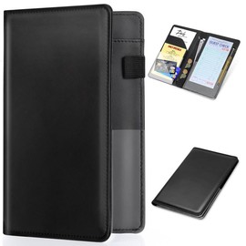 Server Book - Leather Server Books for Waitress, Waitress Book Organizer with Clear Pockets,Money Pockets with Pen Holder Fit Server Apron - Color: A-Black
