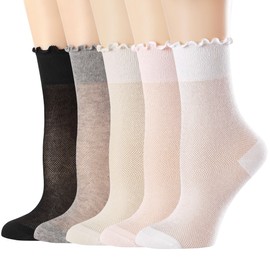 Mcool Mary Women's Ruffle Socks,Casual Ankle Mesh Breathable Summer Thin Cotton Cute Crew Frilly Sock 5 Pack