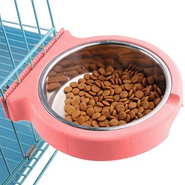 La La Pet® Dog Bowl Feeder Pet Puppy Food Water Bowl 2-in-1 Plastic Bowl Stainless Steel Bowl Removable Hanging Cat Rabbit Bird Food Basin Dish Perfect for Crates Cages, Pink