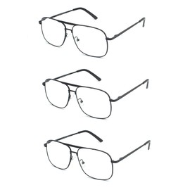 EYE ZOOM 3 Pack Readers Metal Frame Square Aviator Style Geek Reading Glasses for Men (Black, Strength: +2.25)