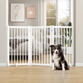 36" H Freestanding Pet Gate, Solid Wood Foldable Dog Gate with Support Feet, Wooden Tall Dog Gate for Doorway, Stairs & Indoor Use, 60" Wide Expandable Pet Fence, 3 Panels, White