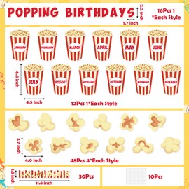 CPicdn 116Pcs Popcorn Birthday Bulletin Board Classroom Decoration Back to School Popcorn Box Cutouts Name Tags Boarder Trim Popcorn Theme Birthday Party Supplies Classroom Chalkboard Wall Door Decor