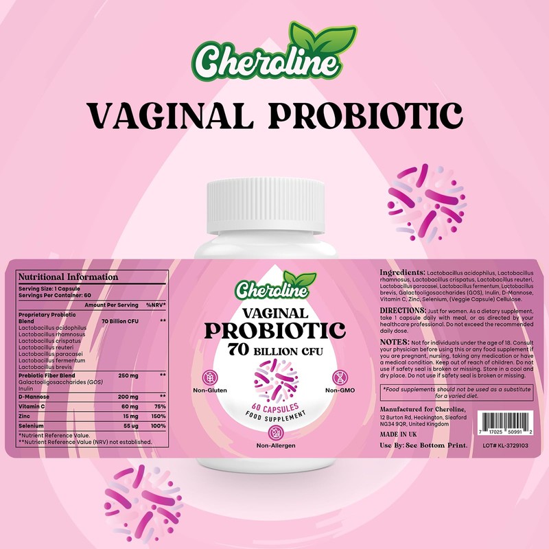 Cheroline Vaginal Probiotics for Women, 70 Billion CFU, 7 Strains