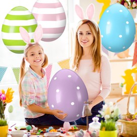 Leyndo 10 Pack 16 inch Inflatable Easter Eggs Decorations Easter Inflatables Outdoor Decor Colorful Eggs Inflatable Easter Eggs Ornaments for Easter Yard Garden Lawn Party Supplies