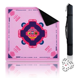 QAZWQAZ Mahjong Mat Neoprene (33"x33") Noise Reduction Non-Slip, American Mahjong Table Mat with 3 Dice & Carrying Bag, Mah Jongg Mats for Table, Poker, Card, Dominoes, Tile & Board Games (Pink)