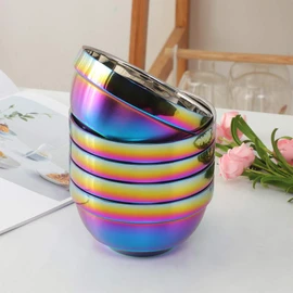Stainless Steel Bowls Set Double Walled Insulated Soup Bowl Metal Snack Nesting Multipurpose Mixing Bowl (Rainbow, 6 Pack)
