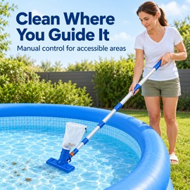 Portable Pool Vacuum Cleaner for Small Pools – 40-Inch Water Jet Vacuum with Mesh Bag for Debris Cleanup