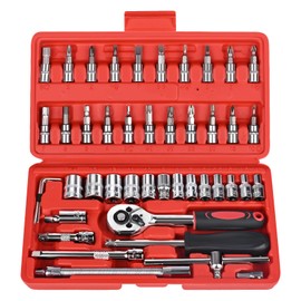 COYAGRIP 46PCS Socket Ratchet Wrench Set, 1/4 Inch Drive Small Tool Set with Screwdriver Bit Sockets Extension Bar and Storage Case, Metric Socket Set for Car Repair and Home Use