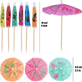 Haundry Cocktail Umbrella Picks, 24-Pack Drink Umbrella Toothpicks, Colorful Paper Cupcake Toppers for Luau Party Sandwich Fruit, Wooden Cocktail Picks for Tropical Hawaiian Tiki Party Decoration