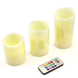 WYZworks LED Ivory Flickering Flameless Candles - Set of 3 [ 4" 5" 6" ] Multicolor Changing with Remote Control Weatherproof Indoor & Outdoor Realistic Faux Wax Drips
