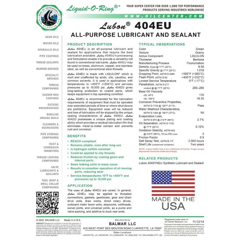 Liquid-O-Ring Lubon 404EU All-Purpose Lubricant & Sealant – Contains PTFE,