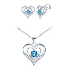CONILOK Jewellery Set Women's Necklace with Heart Earrings Silver 925 Stud Zircon Love Charm Pendant Necklace Gift for Her Women Girlfriend Teenager Girls Birthday Mother's Day Wedding Christmas Day,