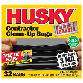 42 gal Poly - America HKR42WC032B Black Husky Wave Cut Contractor Trash Bags, 32-Count