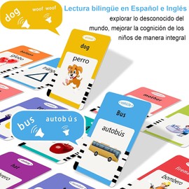 Juguetes de Aprendizaje con 255 Tarjetas Flash Parlantes, 510 Palabras Juego de Alfabetización Divertido en Español e Inglés, Lectura Bilingüe Juguetes Educativos, Juguetes Regalo de Cumpleaños para niños