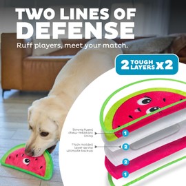 Outward Hound Tough Skinz Durable Squeaky Dog Toy with Two Tough Layers, Watermelon, Red, Medium