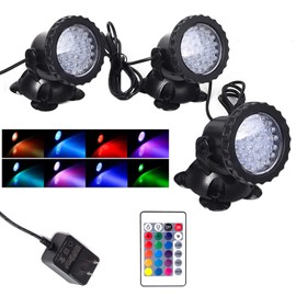 Color Changing Spotlights for Pond, Underwater LED Lights for Fountain, IP68 Waterproof RGB Colored Memory Dimmable Submersible Spot Lights for Outdoor Garden Pond Fountain Waterfall, 2 in Set