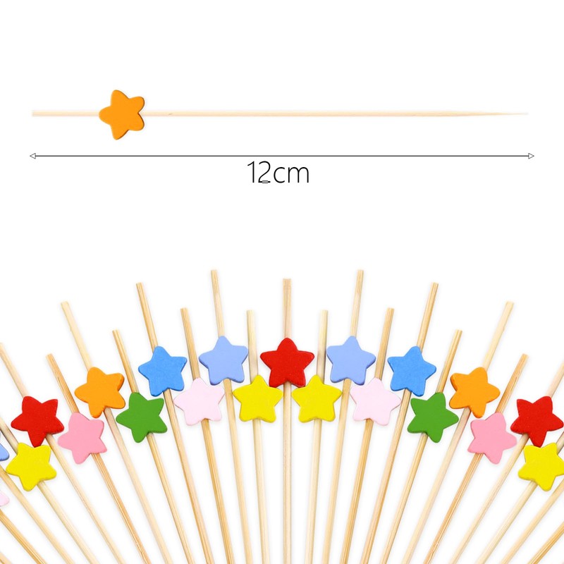 DazzJoy Wooden Cocktail Picks Toothpick (Colourful Star, 12 cm)