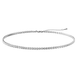 Generic Rhinestone Collar Sparkling Diamond Silver Crystal Clavicle Chain Zirconia Necklace Dainty Classic Round Chain Collar for Hot Girls Women, Stainless steel, zirconia, Diamond, rhinestone,