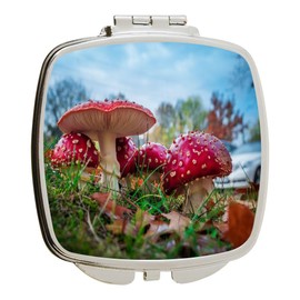 Island Gifting - Amanita Red Mushrooms Funghi - Square Compact Mirror - Travel Mirror