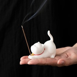 Cute Design Cat Ceramic Cat Incense Holder Set - Perfect for Meditation, Yoga, and Home Decor