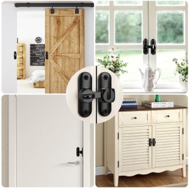 Heveer Degree Flip Barn Door Lock Sliding Barn Door Lock Hardware Security Door Latch for 90 Degree and 180 Degree (Black)