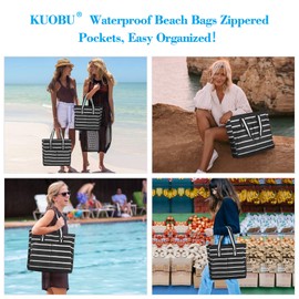 KUOBU 15L Waterproof Beach Bag Zippered Gym Tote for Women - Pool Bags with Pockets for Weekender Travel (Black)