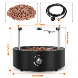 Onlyfire Tabletop Gas Fire Pit with Glass Wind Guard and Lava Rocks, Portable Outdoor Smokeless Fireplace, Side-Mounted Propane Firepit for Patio Backyard Bonfire Party, Black, FP038