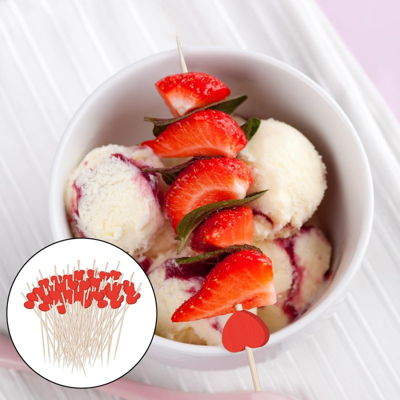 WELANE Fruit Sticks, 100 PCS Red Heart Cocktail Picks for