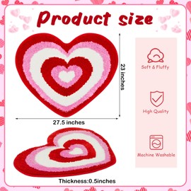 Weysat Valentine's Day Heart Shaped Rug Non Slip Bathroom Rug White Red Pink Bath Mat Shower Mat Decorative Love Floor Mat Washable Doormat Welcome Carpet for Bathroom Kitchen Living Room Home Decor