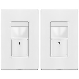 TOPGREENER Motion Sensor Switch, PIR Sensor with Ambient Light Level, 𝐍𝐨 𝐍𝐞𝐮𝐭𝐫𝐚𝐥 𝐑𝐞𝐪𝐮𝐢𝐫𝐞𝐝, Ground Wire Required, Occupancy & Vacancy Modes, Single Pole, TDOS5-JM-W-2PCS, White