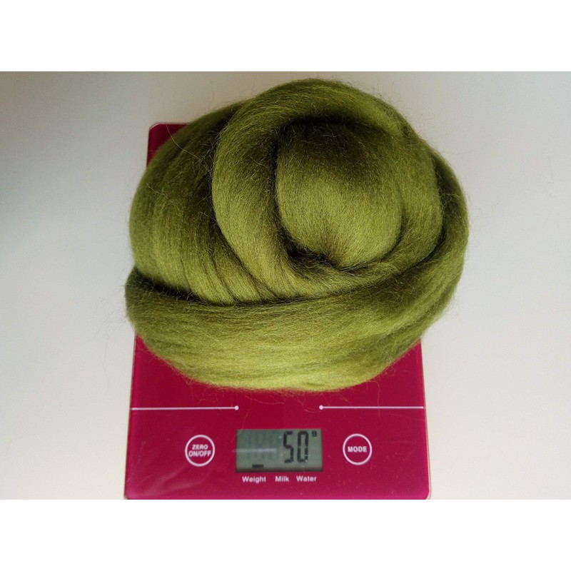 Green Family* 100% Pure Merino Wool for Felting, 30-200g (Olive